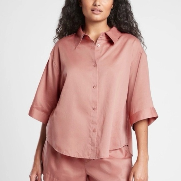 Athleta Cotton Dreams Sleep Oversized Top Medium mauve Pink Shirt Loungewear - Picture 1 of 7